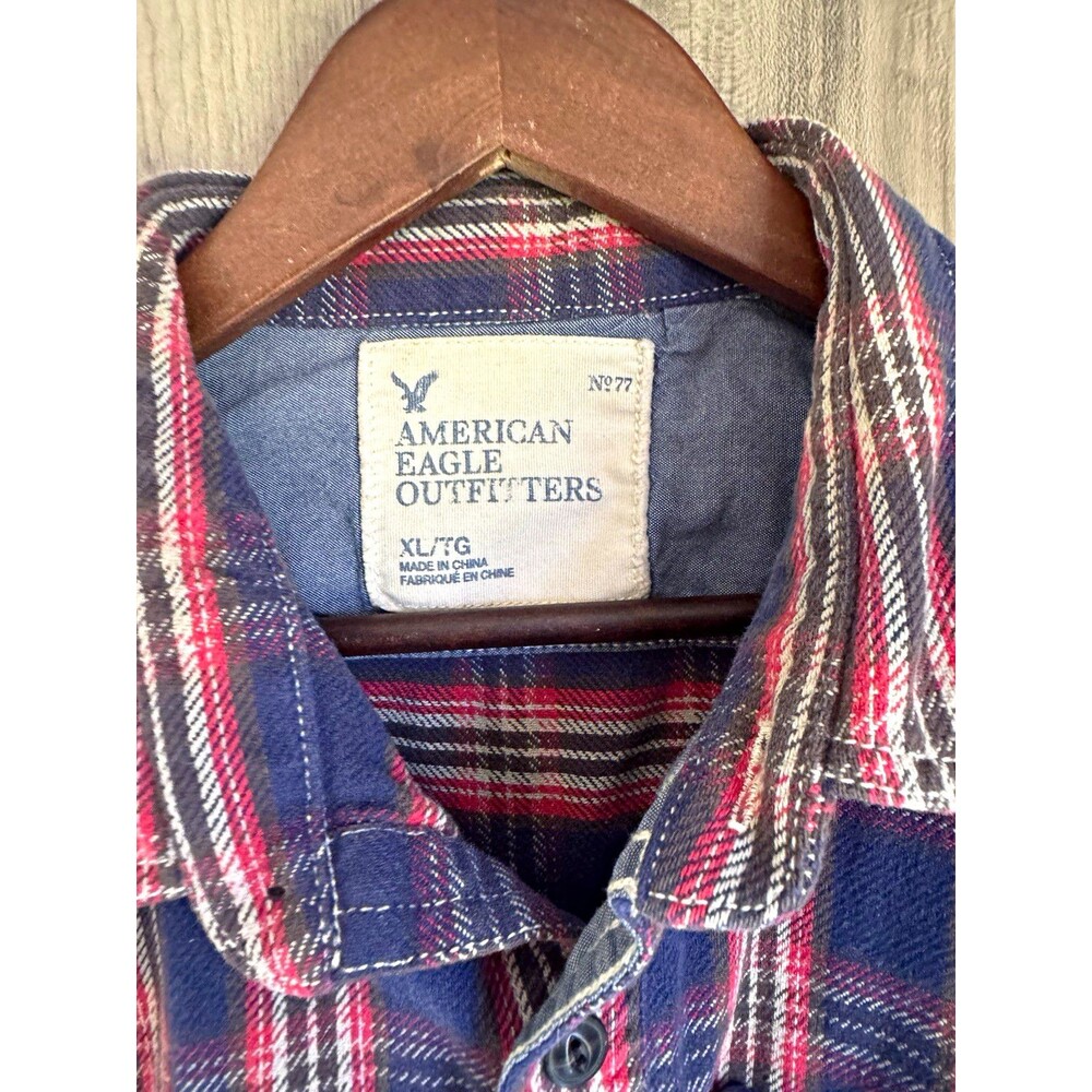 American Eagle Outfitters Men’s XL Plaid Flannel Cotton Button-Up Shirt Pockets